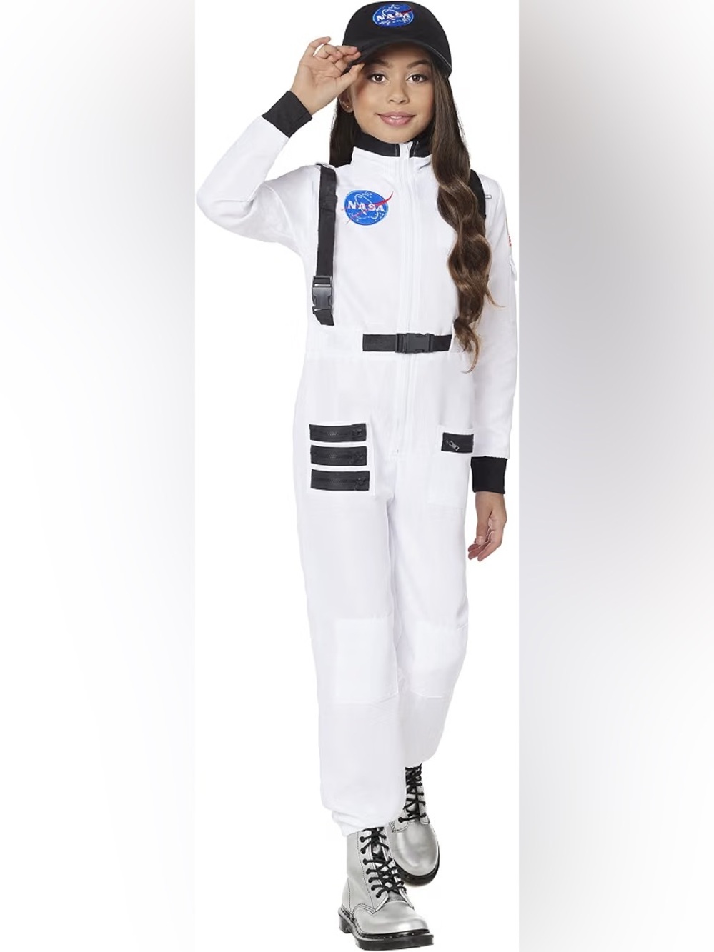 Spirit Halloween Kids White NASA Jumpsuit Costume NWT Size Medium & Small